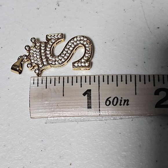 Elegant Stylish S Initial Crown Pendant Charm Cubic Zirconia Gold-Plated Jewelry - Picture 4 of 4